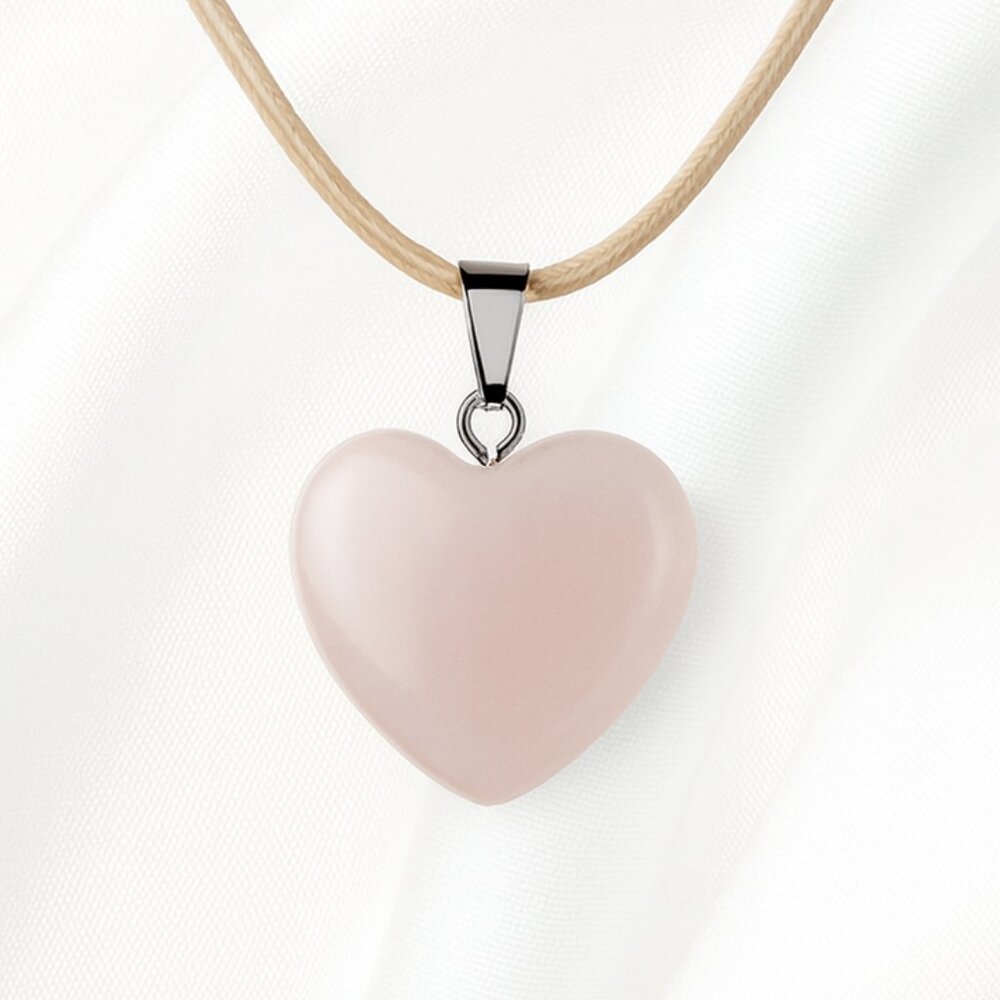 Heart-Shaped Pink Pendant Necklace on Tan Cord – Casual Women Fashion Jewelry